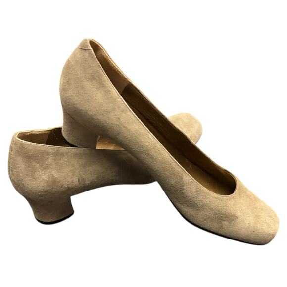 Anne Klein suede block-heel pumps taupe square toe 7.5M classic work minimalist - Picture 10 of 10